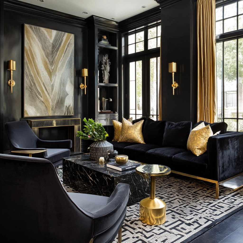 Black Living Room Ideas 45
