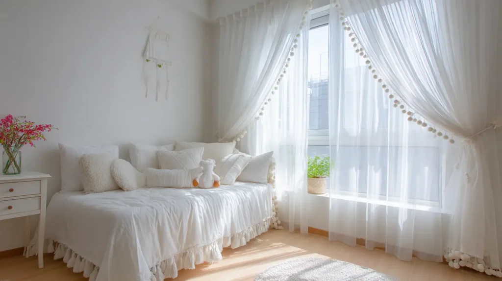 Airy Simplicity with Sheer White and Pompom Trim