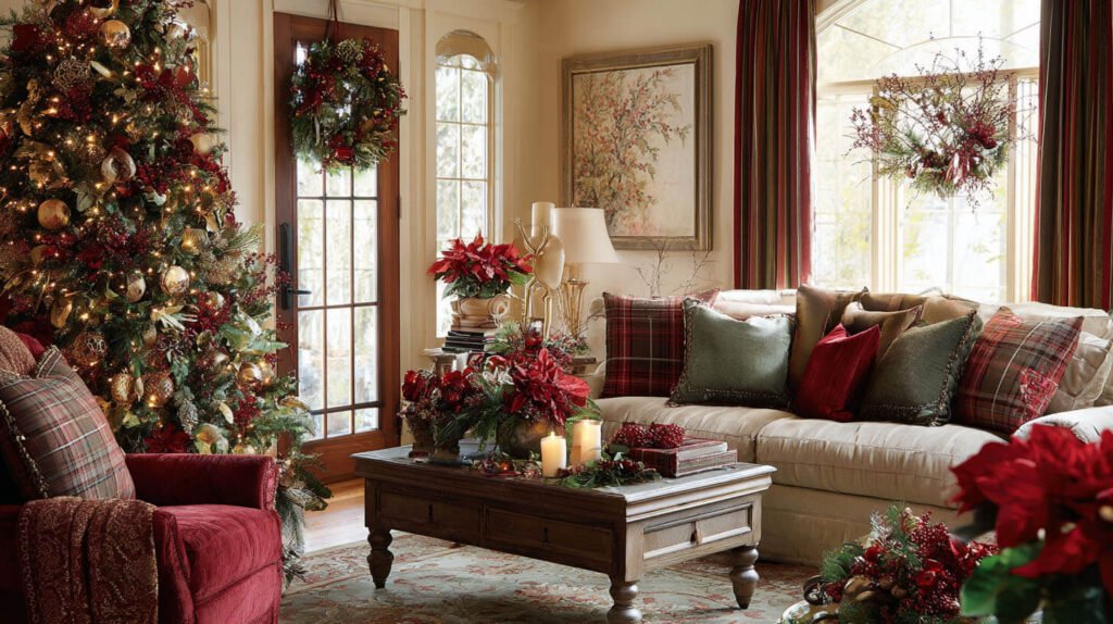 Christmas Decorations Living Room Ideas - Classic Red and Green for Timeless Holiday Cheer