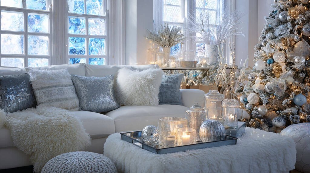 Christmas Decorations Living Room Ideas - Winter Wonderland with Serene White and Silver