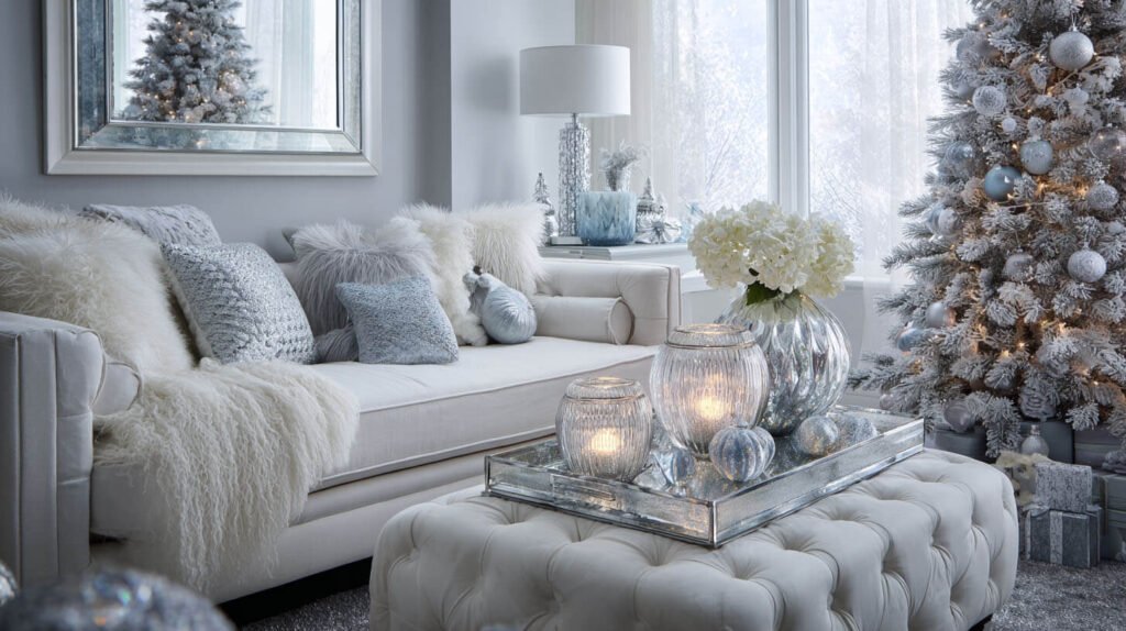 Christmas Decorations Living Room Ideas - Winter Wonderland with Serene White and Silver