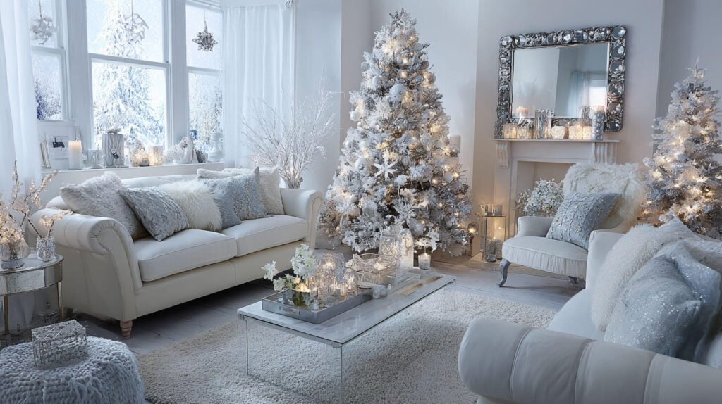 Christmas Decorations Living Room Ideas - Winter Wonderland with Serene White and Silver