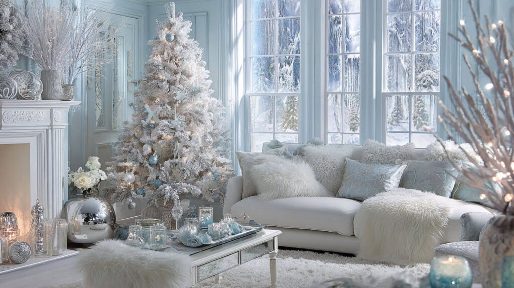 Christmas Decorations Living Room Ideas - Winter Wonderland with Serene White and Silver