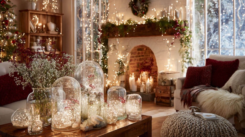 Christmas Decorations Spacious Living Room Ideas - A Magical Glow with Fairy Lights and LED Glass Balls