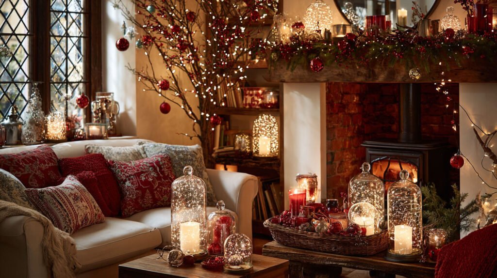 Christmas Decorations Spacious Living Room Ideas - A Magical Glow with Fairy Lights and LED Glass Balls