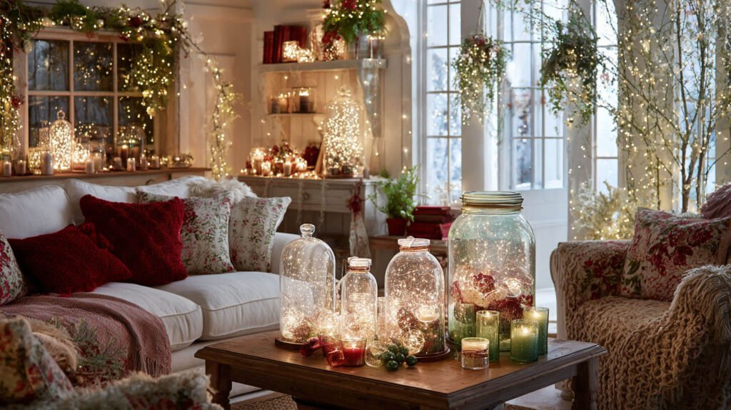 Christmas Decorations Spacious Living Room Ideas - A Magical Glow with Fairy Lights and LED Glass Balls