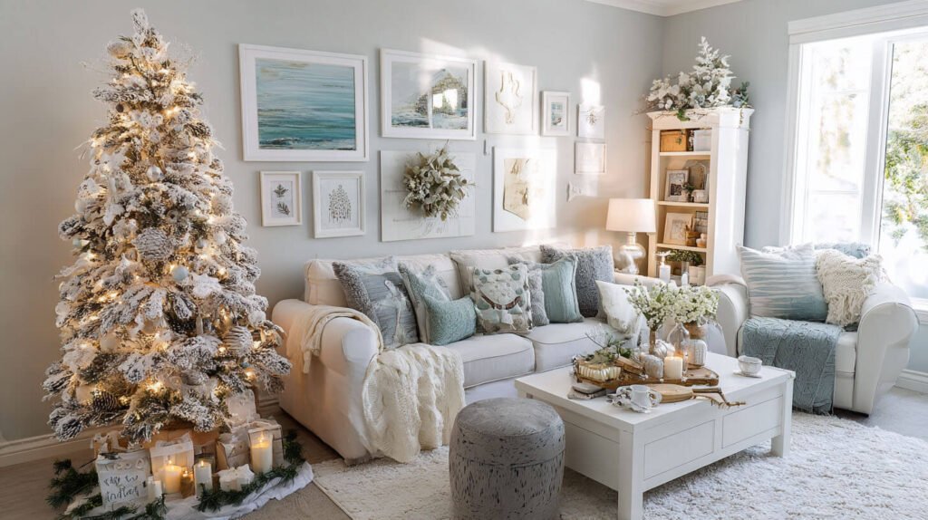 Christmas Decorations Spacious Living Room Ideas - DIY Charm with Handmade Ornaments and a Gallery Wall