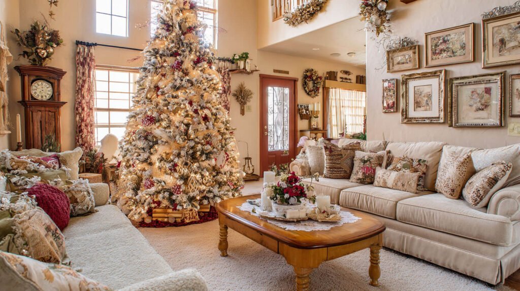 Christmas Decorations Spacious Living Room Ideas - DIY Charm with Handmade Ornaments and a Gallery Wall