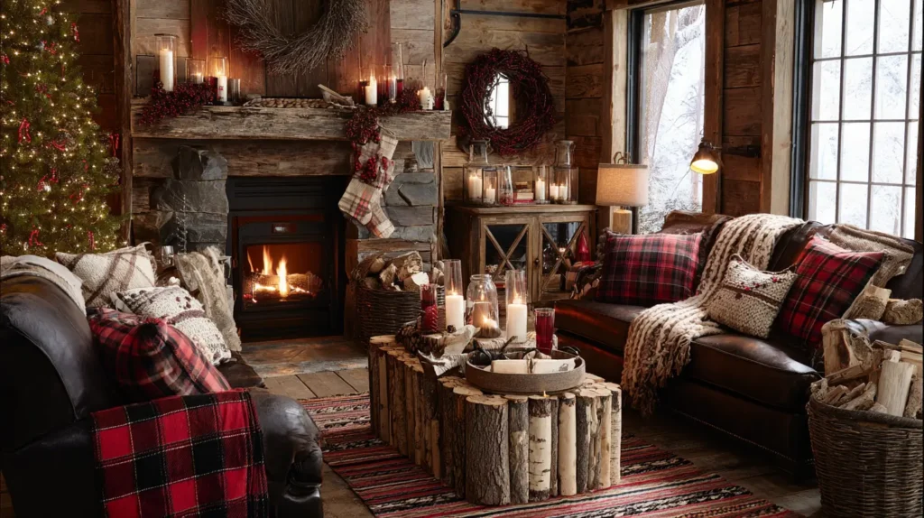 Cozy Cabin Retreat with Plaid and Warm Woods