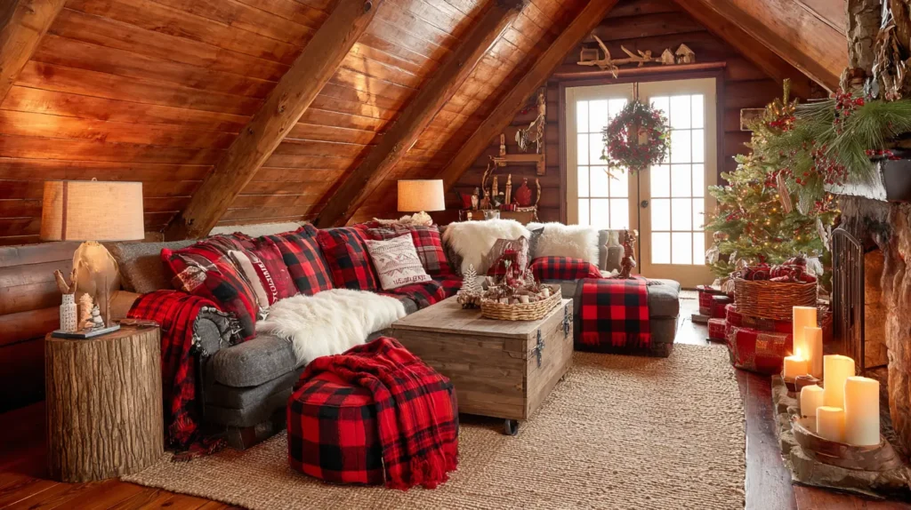 Cozy Cabin Retreat with Plaid and Warm Woods
