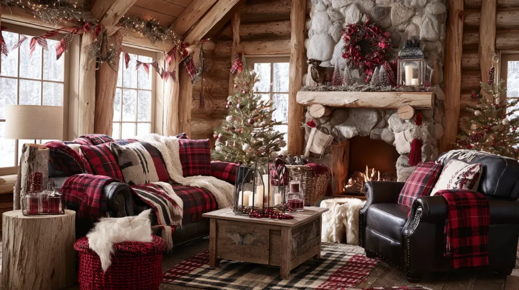 Cozy Cabin Retreat with Plaid and Warm Woods