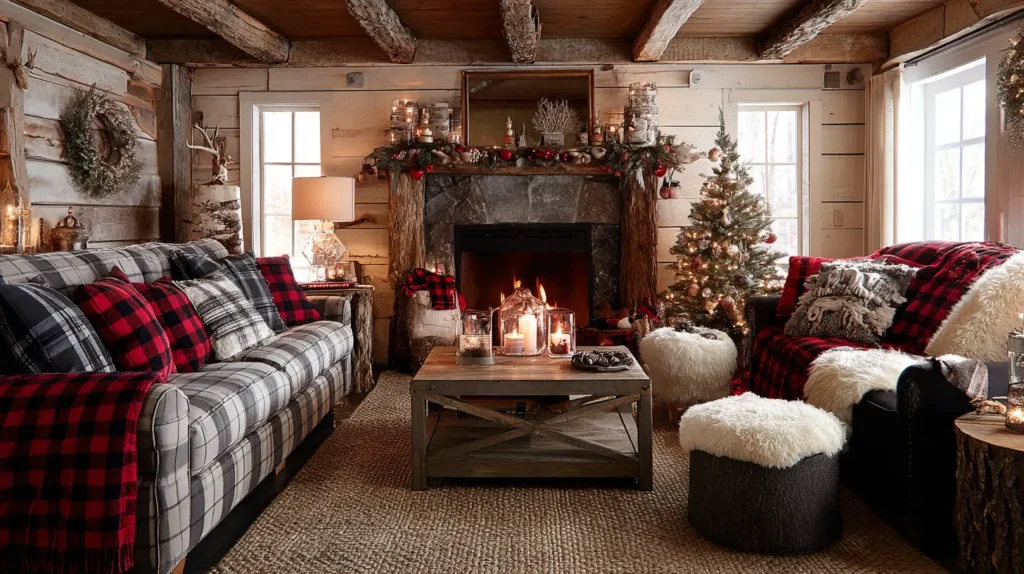 Cozy Cabin Retreat with Plaid and Warm Woods