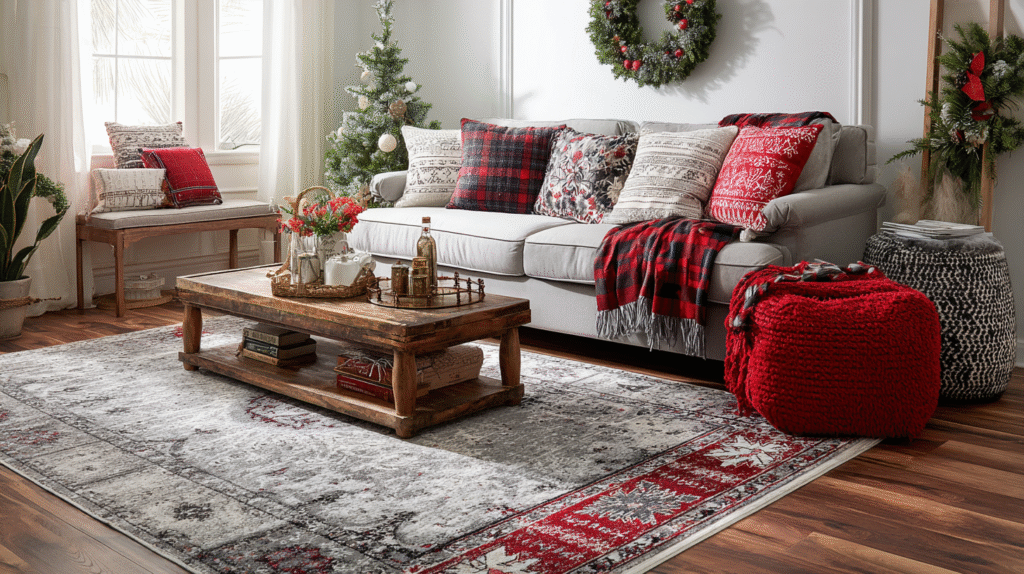Cozy Up with Festive Rugs and Holiday Throw Pillows
