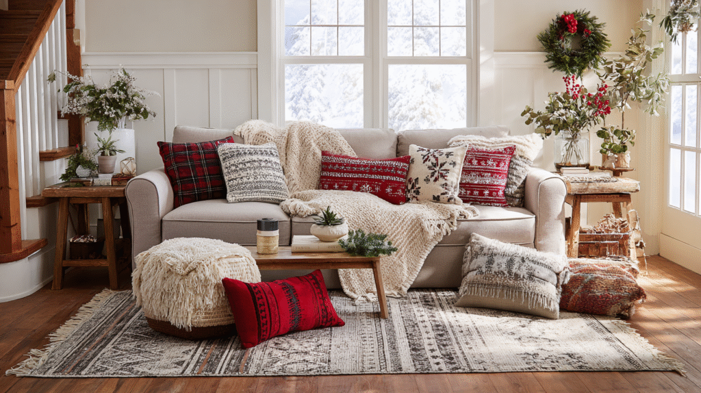 Cozy Up with Festive Rugs and Holiday Throw Pillows