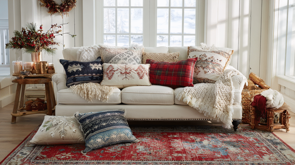 Cozy Up with Festive Rugs and Holiday Throw Pillows