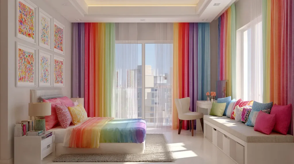 Creative Corner with Rainbow Gradient Curtain