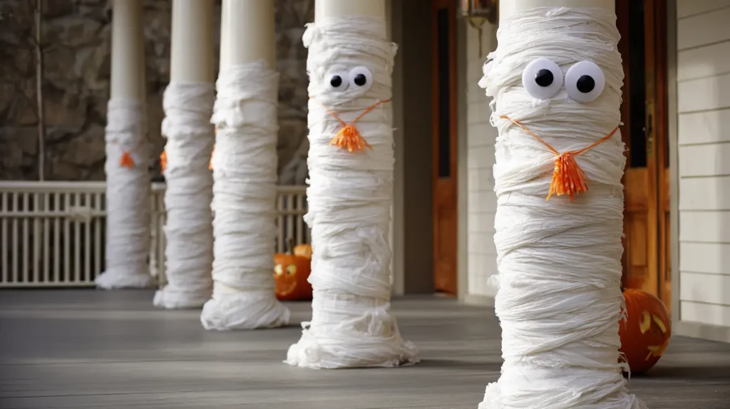 Friendly Mummy-Wrapped Porch Columns