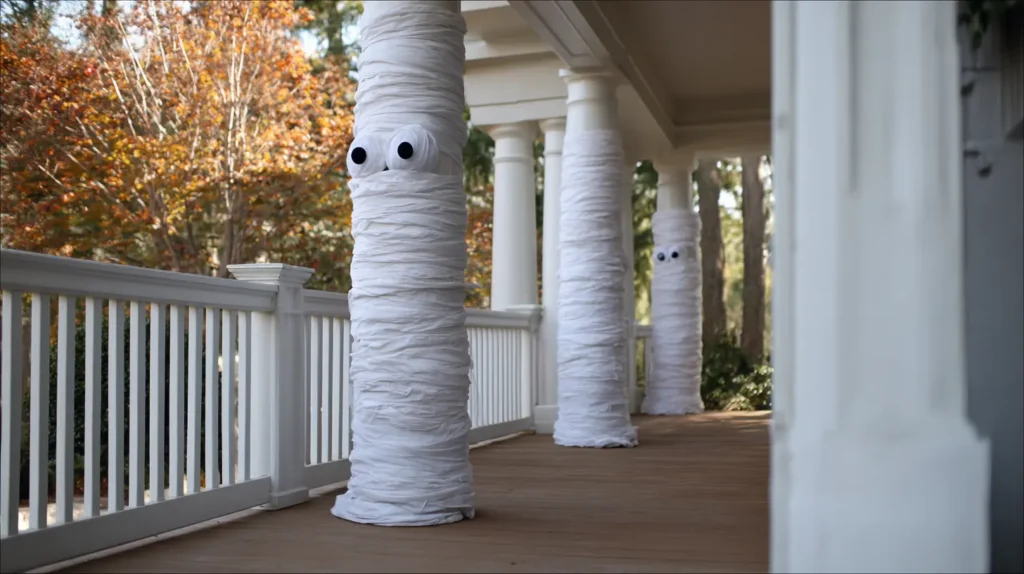 Friendly Mummy-Wrapped Porch Columns