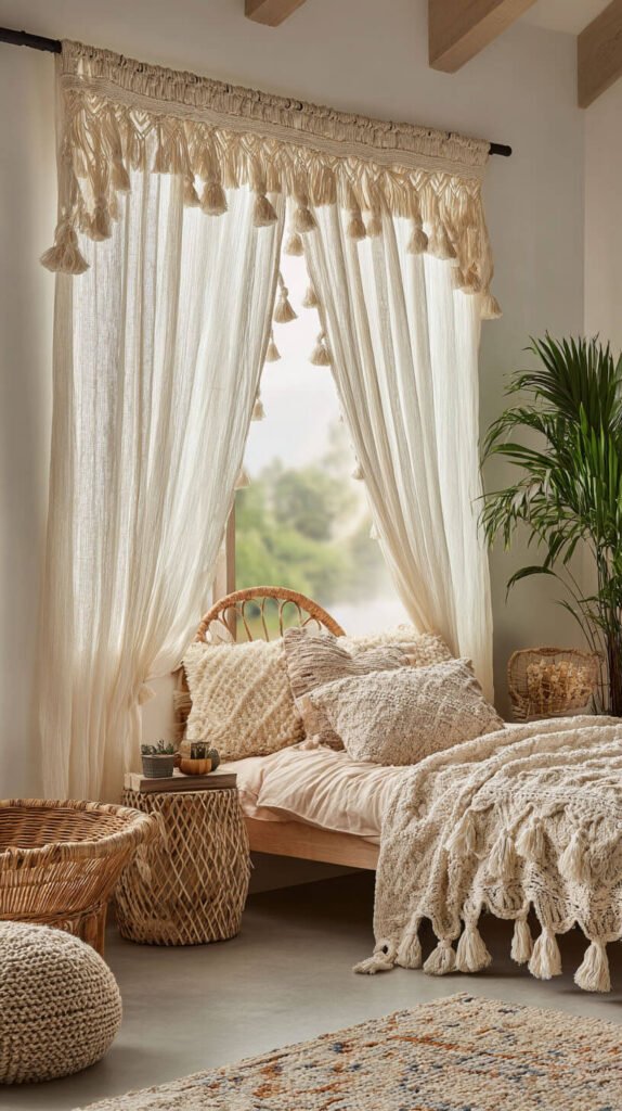 Girls Bedroom Curtains Ideas - Boho Chic with Tasseled Macrame Curtains