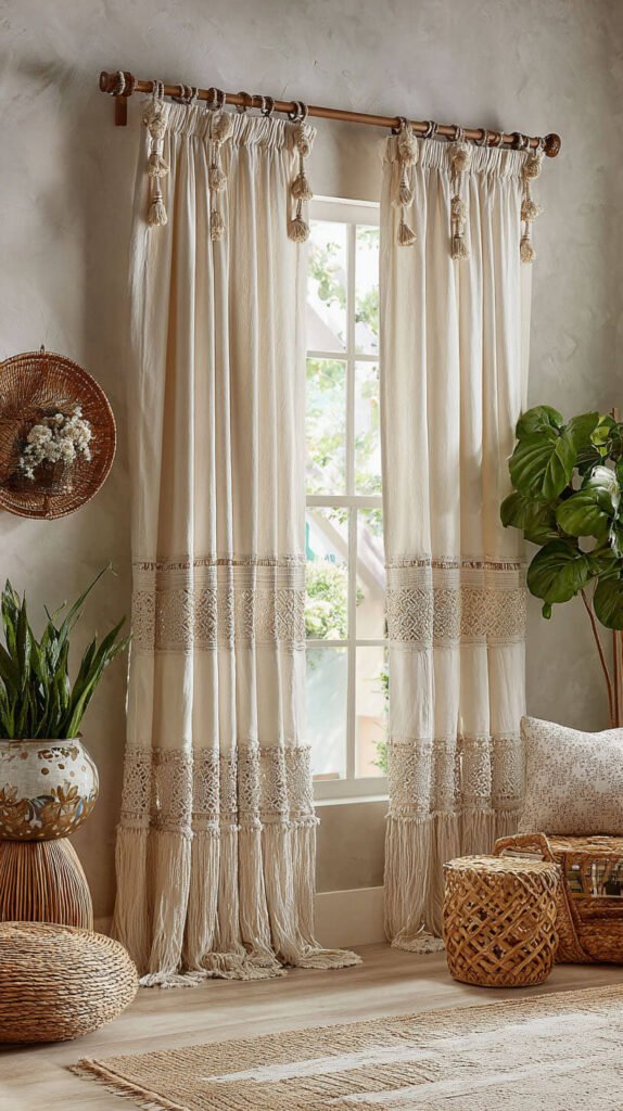 Girls Bedroom Curtains Ideas - Boho Chic with Tasseled Macrame Curtains