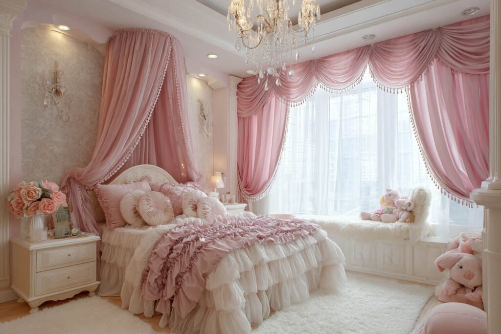 Girls Bedroom Curtains Ideas - Classic Princess Pink with Ruffles