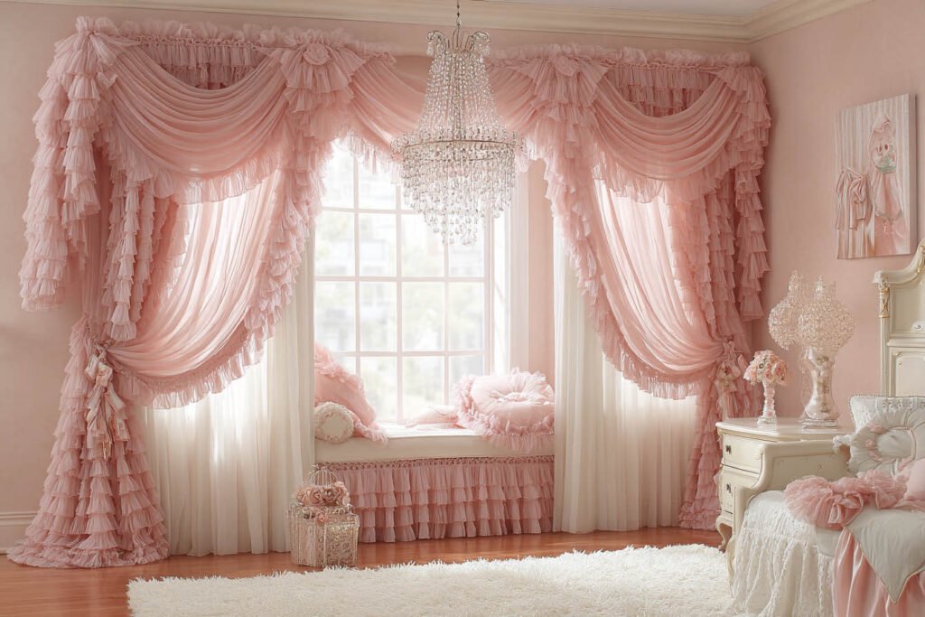 Girls Bedroom Curtains Ideas - Classic Princess Pink with Ruffles