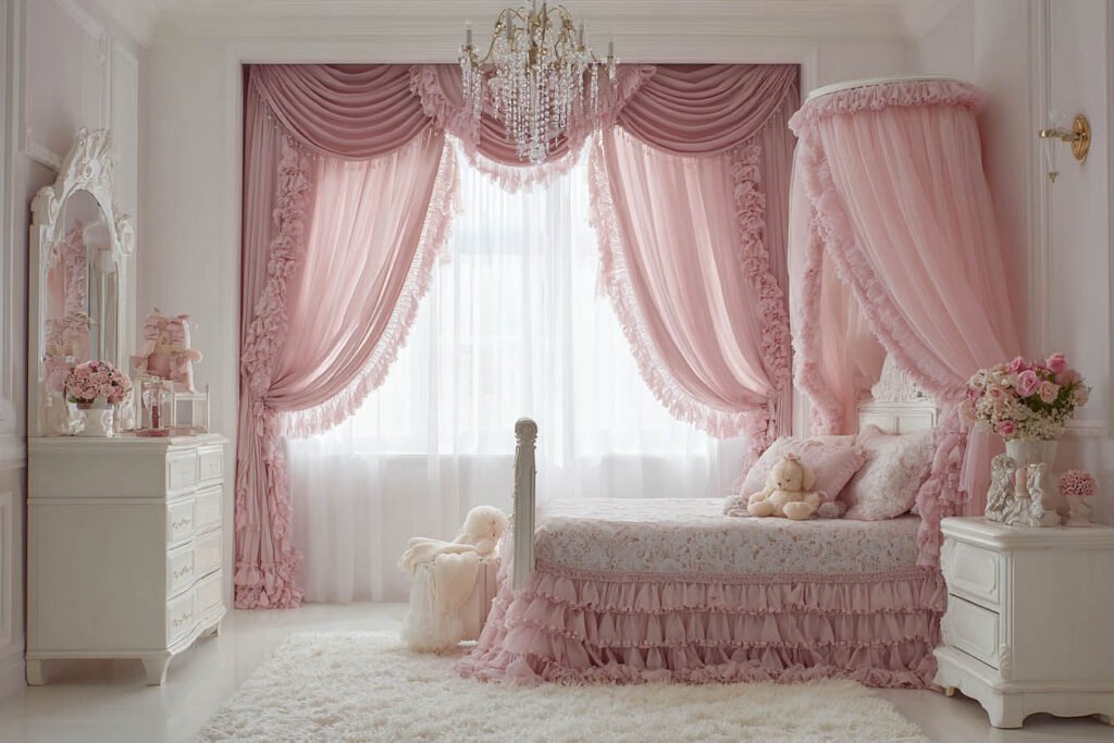 Girls Bedroom Curtains Ideas - Classic Princess Pink with Ruffles