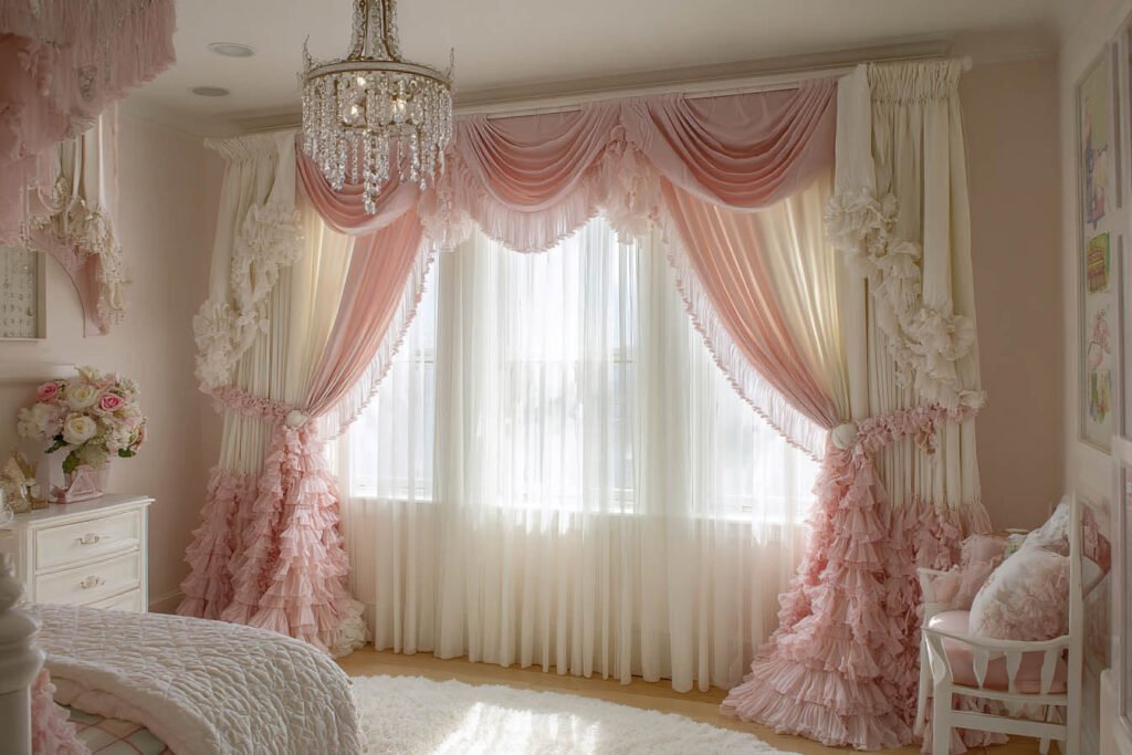 Girls Bedroom Curtains Ideas - Classic Princess Pink with Ruffles