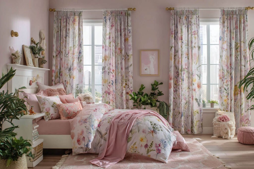 Girls Bedroom Curtains Ideas - Enchanted Forest with Floral Prints