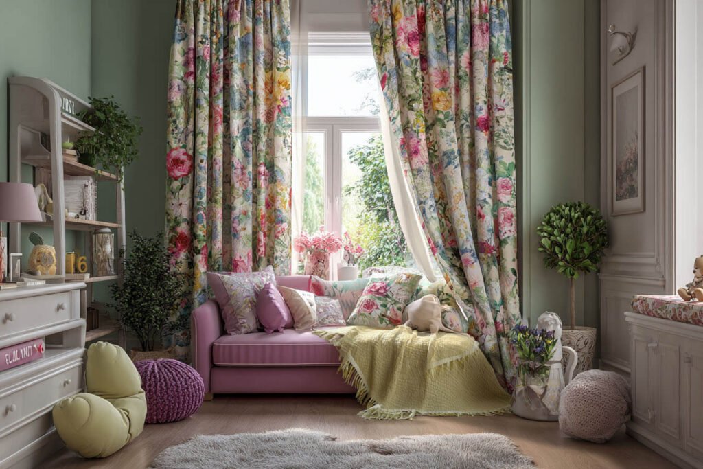 Girls Bedroom Curtains Ideas - Enchanted Forest with Floral Prints