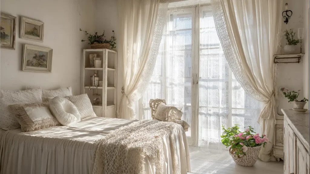 Rustic Charm with Lace-Trimmed Curtains