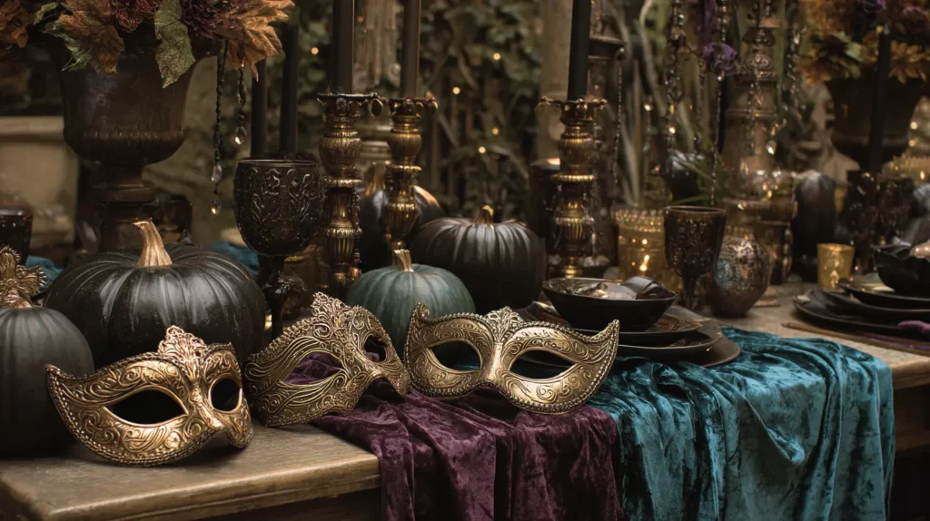 Venetian Masquerade Ornate Masks & Velvet Accents