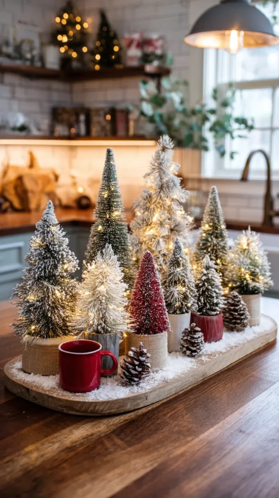 A Countertop Forest of Mini Christmas Trees