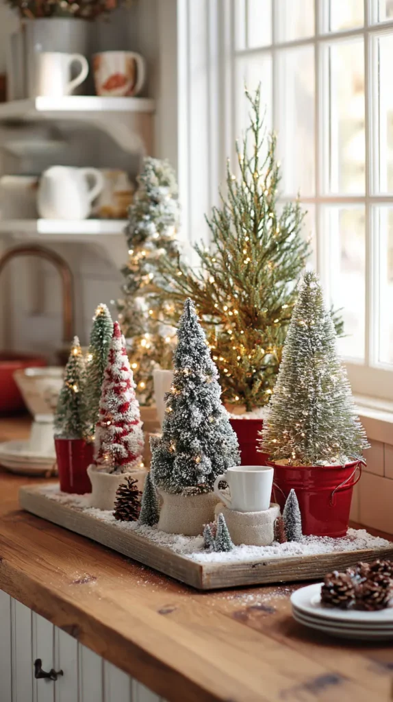 A Countertop Forest of Mini Christmas Trees