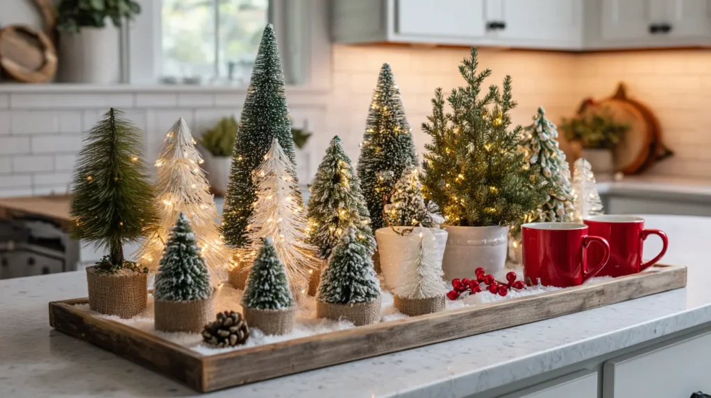 A Countertop Forest of Mini Christmas Trees