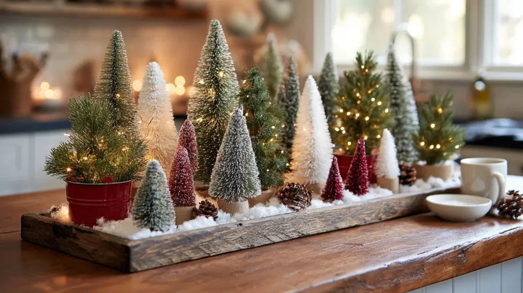 A Countertop Forest of Mini Christmas Trees