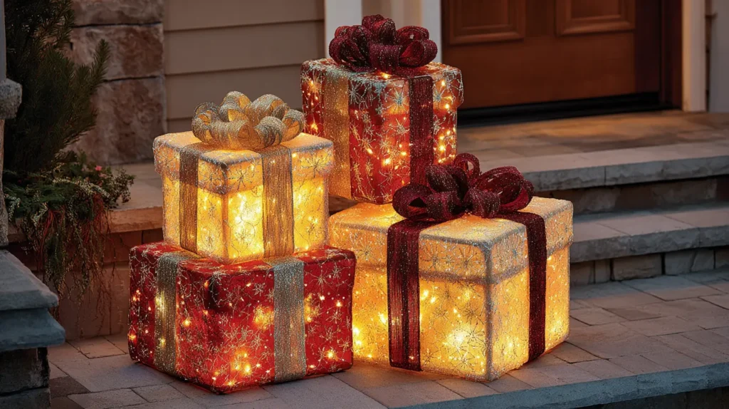 A Glowing Tower of Illuminated Gift Boxes
