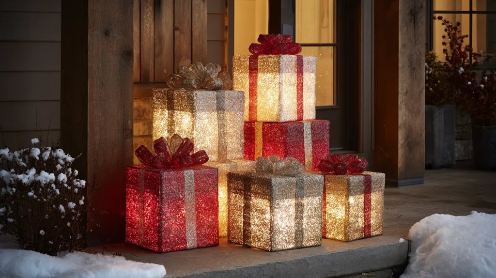 A Glowing Tower of Illuminated Gift Boxes