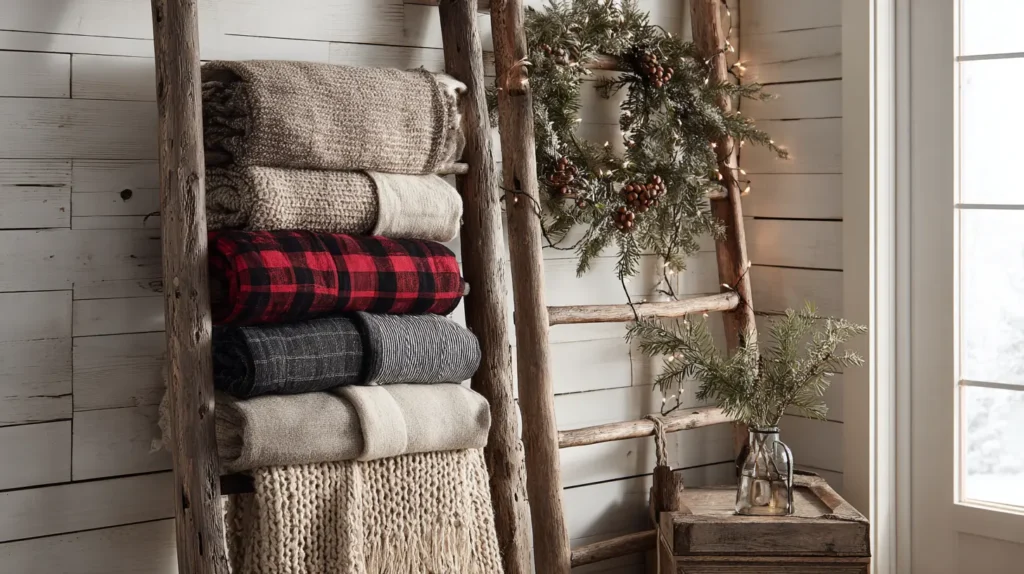 A Rustic Ladder Blanket Display