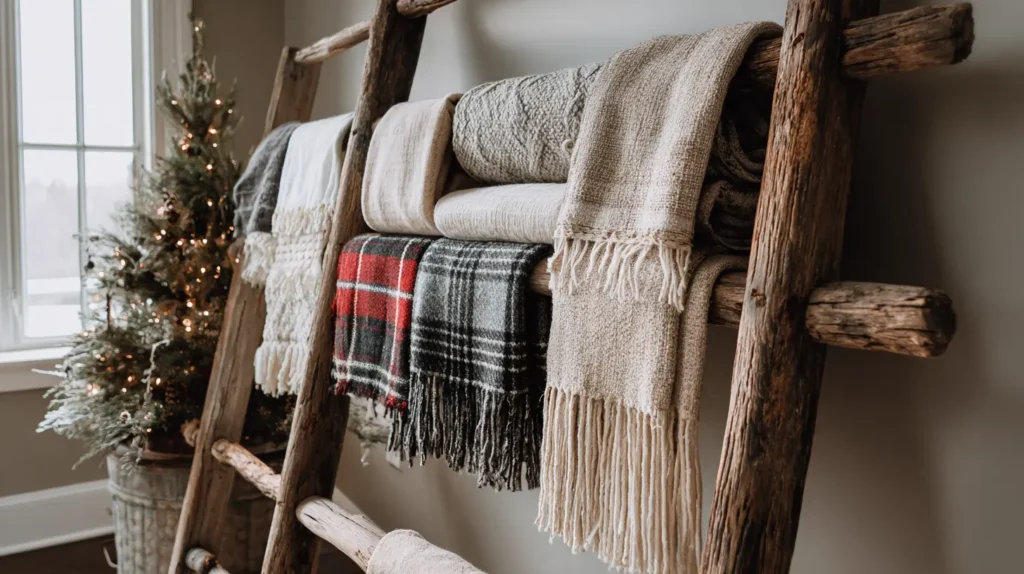 A Rustic Ladder Blanket Display