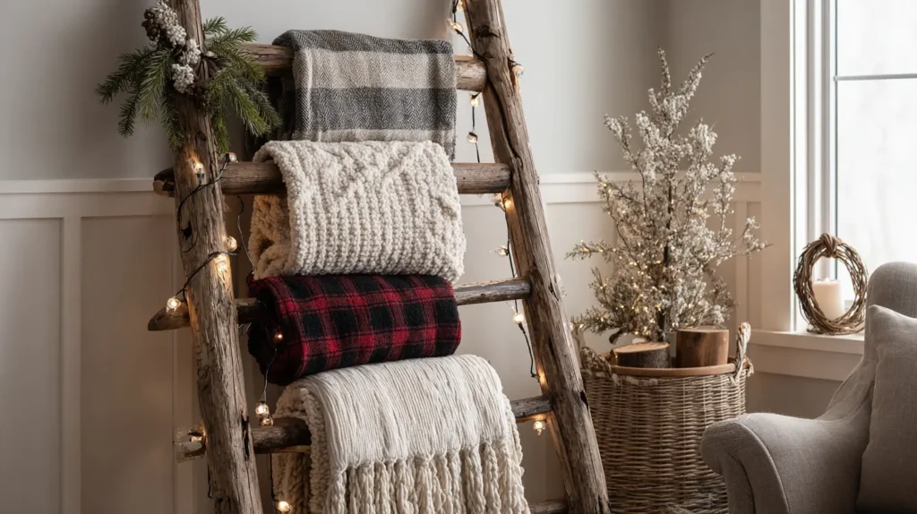 A Rustic Ladder Blanket Display
