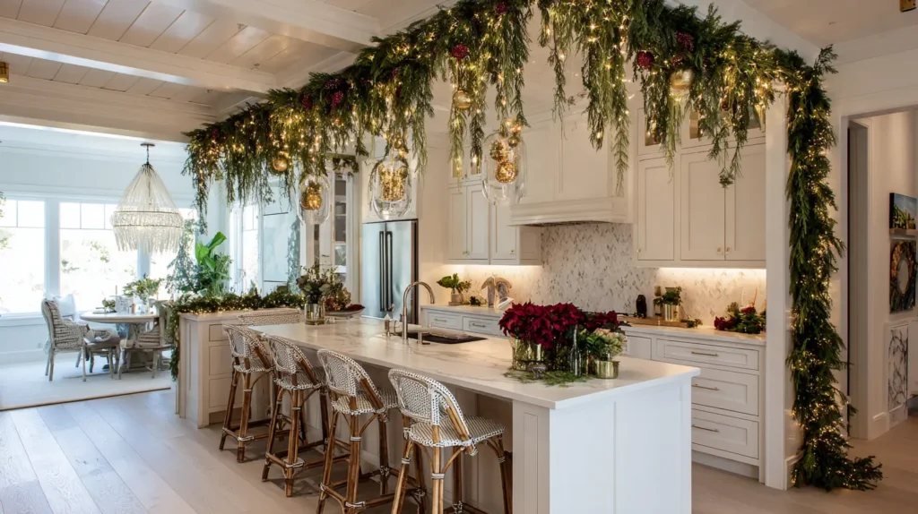 Adorning Light Fixtures with Greenery and Ornaments