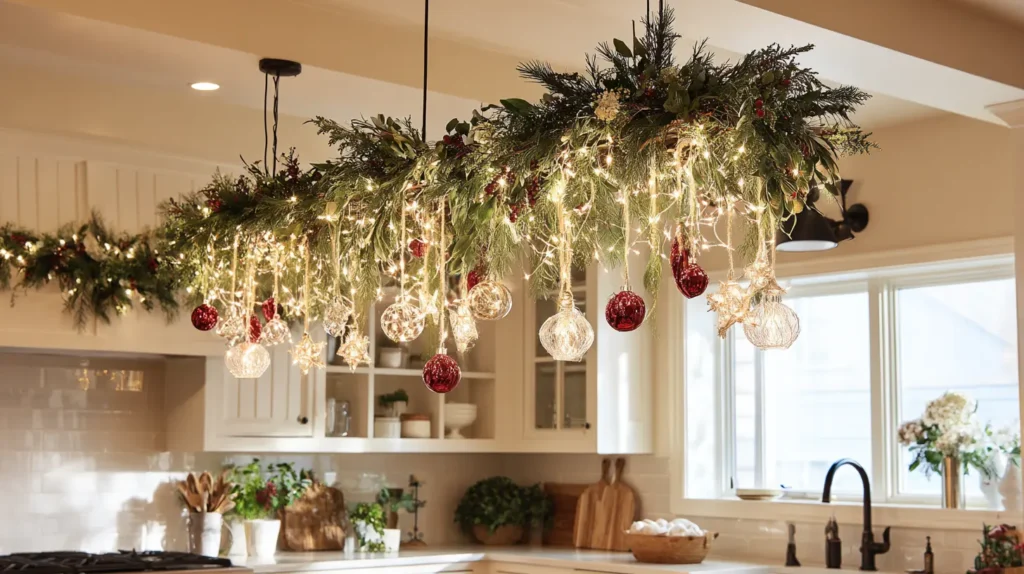 Adorning Light Fixtures with Greenery and Ornaments