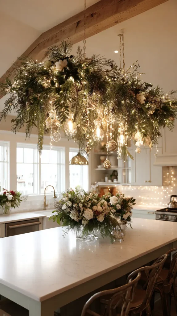 Adorning Light Fixtures with Greenery and Ornaments
