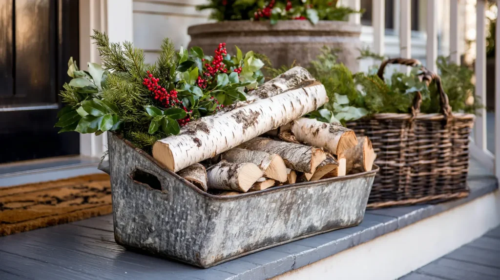 Basket of Firewood and Fresh Greenery Display