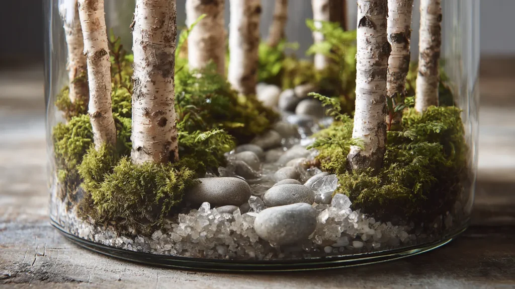 Birch Tree Grove Terrarium with Pebble Stream Bed