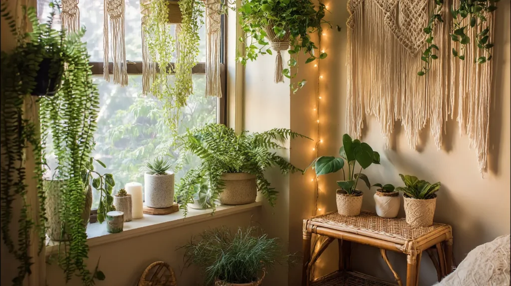 Boho Macrame Hanging Plant Corner