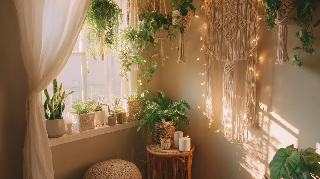 Boho Macrame Hanging Plant Corner