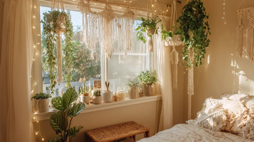Boho Macrame Hanging Plant Corner