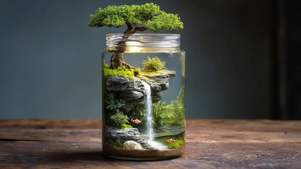 Bonsai Tree on a Cliff with Waterfall
